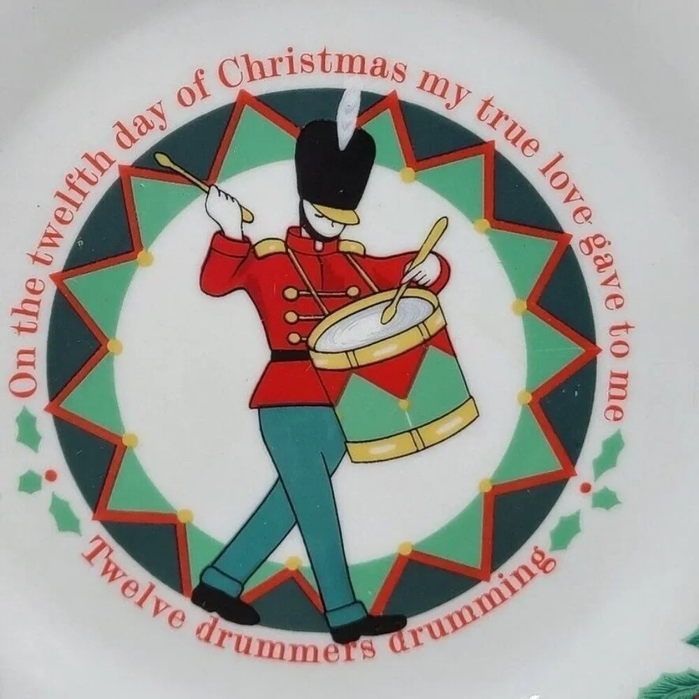 Vintage Tienshan 12 Days of Christmas Twelve Drummers Drumming Plate 7.5